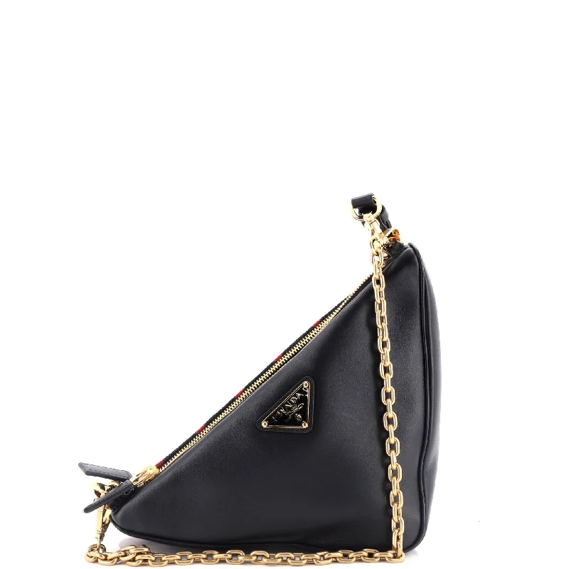 Double Symbole Triangle Bag Leather and Jacquard Mini