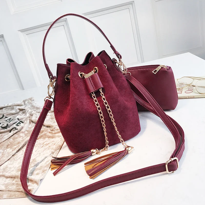 2019 New Mini Crossbody Handbags Cute Suede Bucket Bag Organizer Small Tassel PU Leather Womens Shoulder Messenger Bags Bolsos