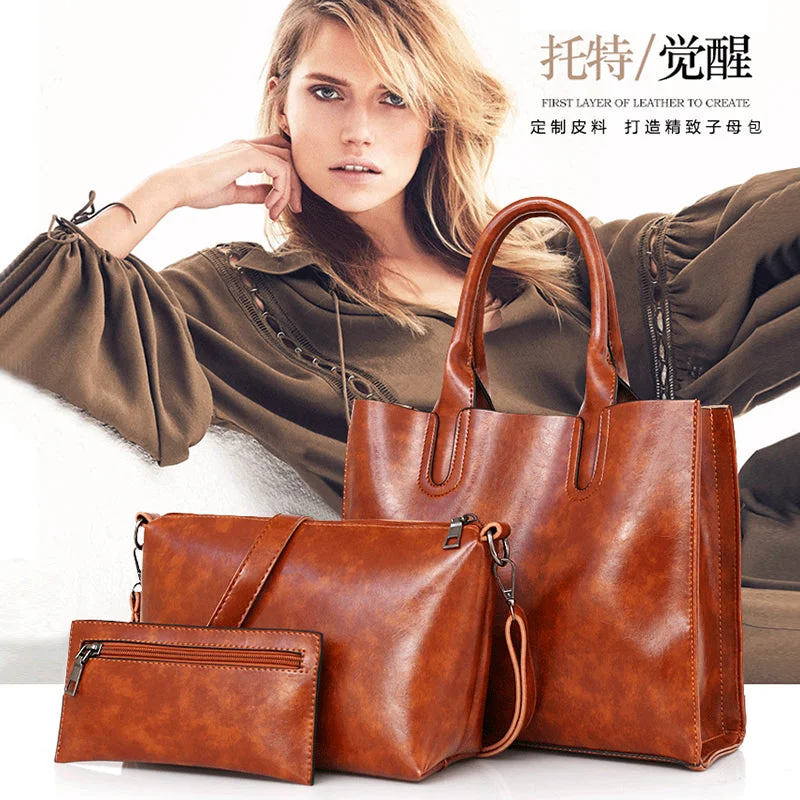 2019 new minimalistic and stylish one-shoulder casual bag for girls women handbag pu leather mother bag three-piece tote bag