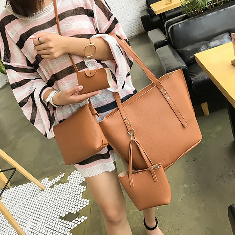 4 Sets Handbags for Women Durable Fashion Women Leather Four-Piece Shoulder Crossbody Bag Clutch Wallet Retro Bag sac main femme