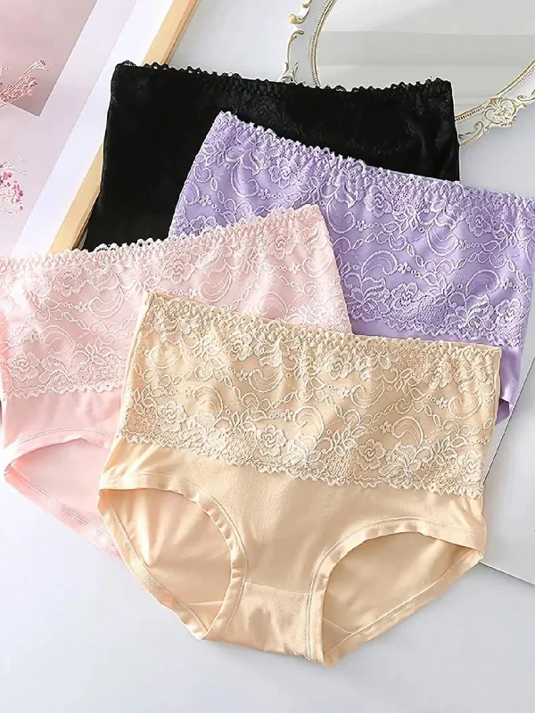 4pcs/pack Women's Plus Size Soft Skin-friendly Lace Trimmed Triangle Panties