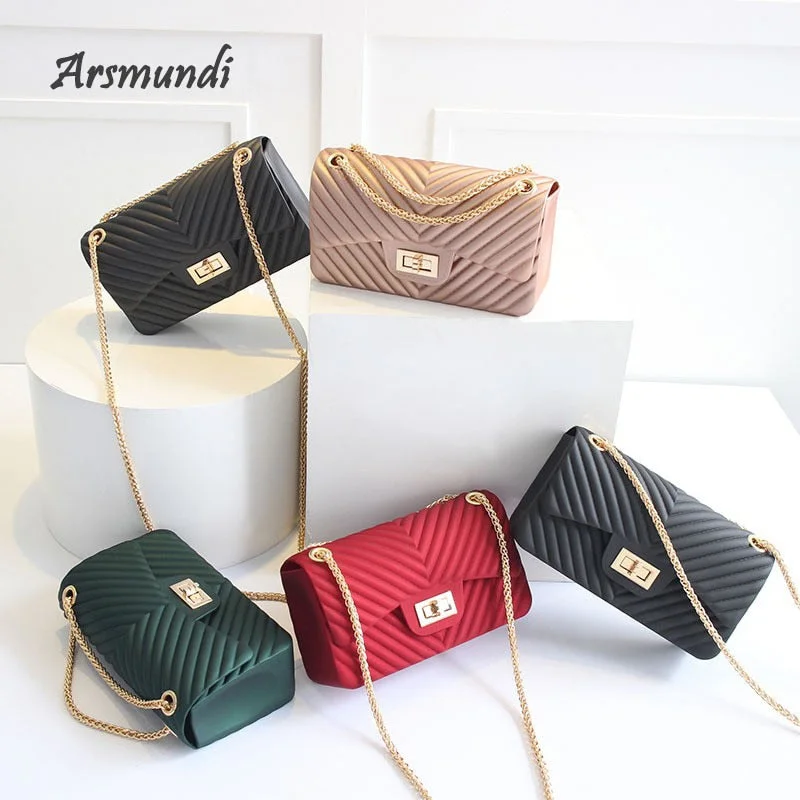 Arsmundi New Handbags Women Frosted Jelly Shoulder Bag Fashion Small Bag V-chain  Messenger Bag Tide Candy Color Female Clutch