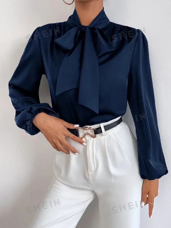 BAE Satin Tie Neck Bishop Sleeve Blouse