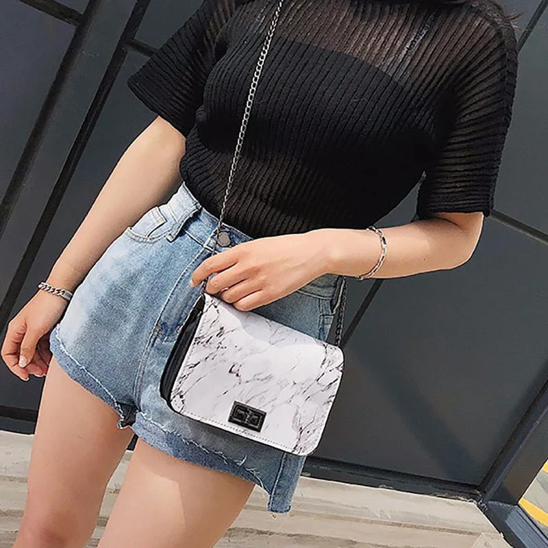 Bags for Women 2019 Marble Pattern Shoulder Bag Lock Buckle Wild Messenger Small Square Marble White Bag Designer Handbags