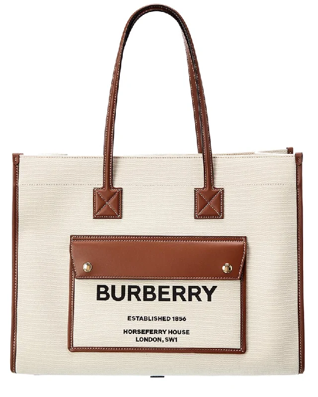 Burberry Medium Two-Tone Canvas & Leather Tote