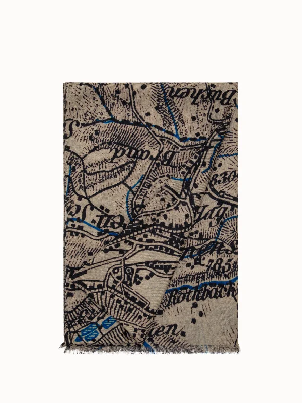 cashmere silk vintage sg map print scarf