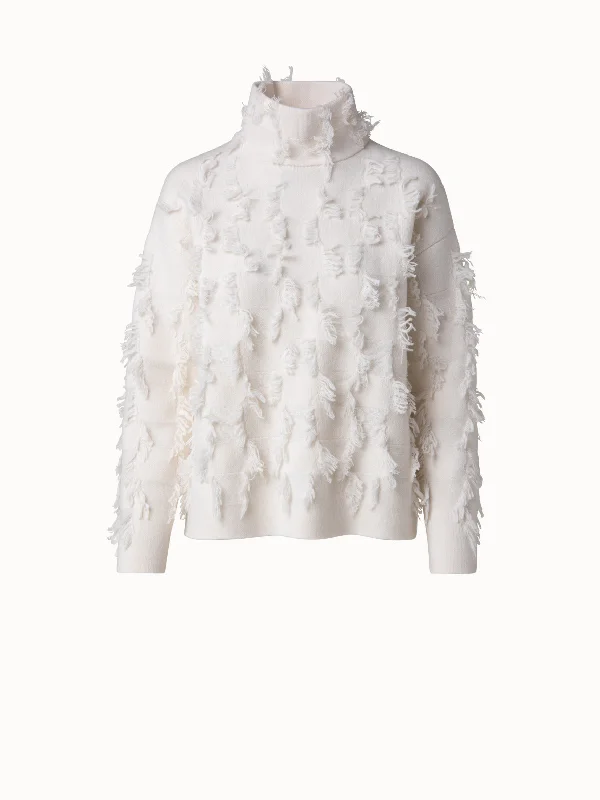 Cashmere Square Fringe Jacquard Pullover