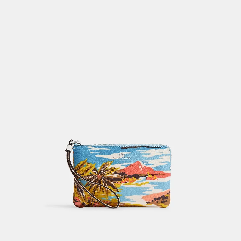 Coach Outlet Corner Zip Wristlet With Hawaiian Print