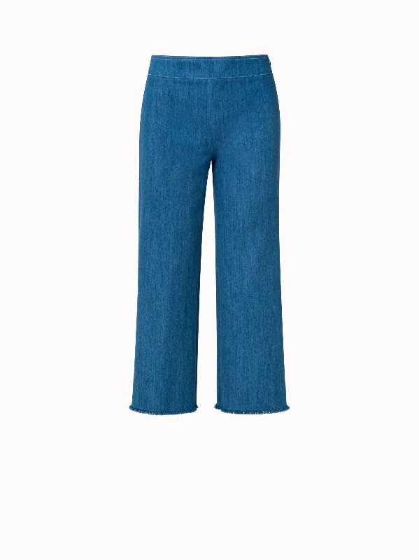 Croped Denim Pants with Fringes Hem