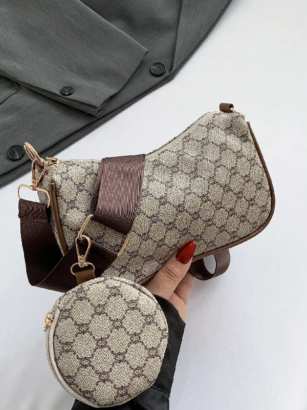 Fashionable Solid Color Pattern Two-Piece Crossbody Bag Set