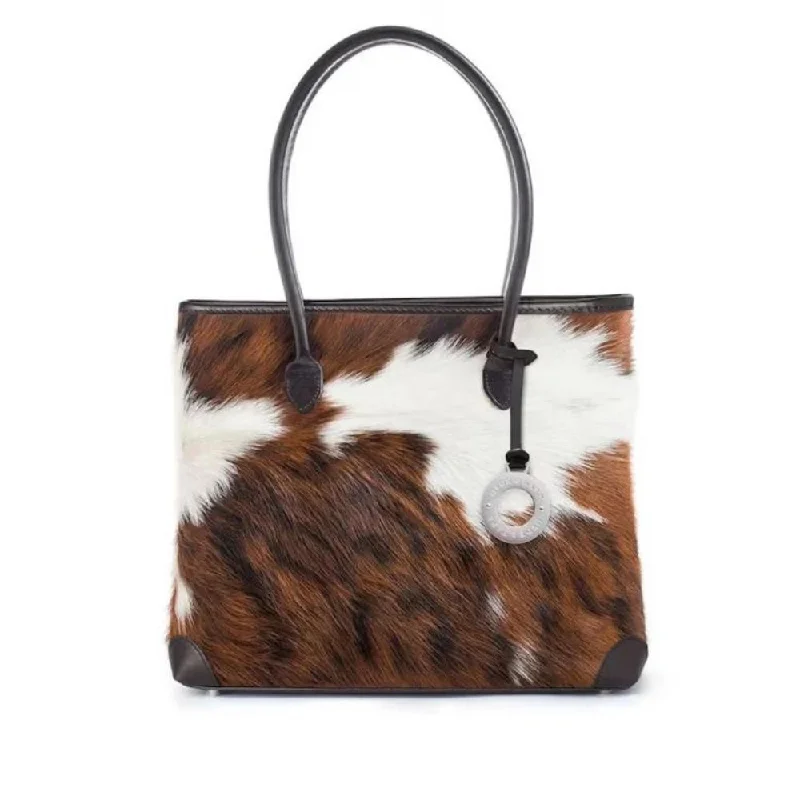 Womens Leather White and Brown Cow Skin Handbag