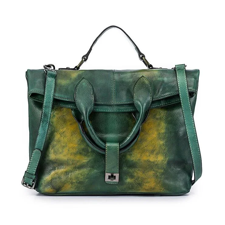 Handmade Green Leather Shoulder Bag Genuine Leather Handbags For Women