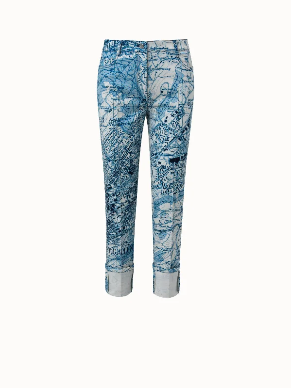 St. Gallen Map Print Cotton Denim Pant