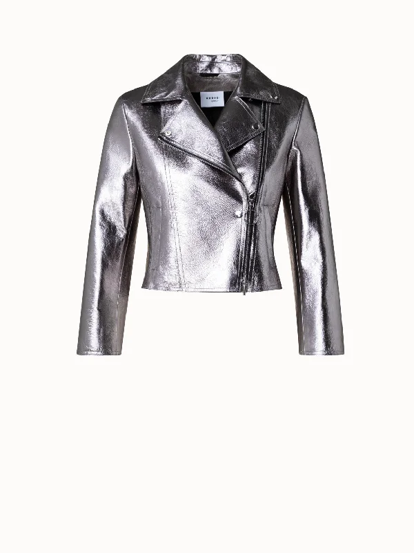 Metallic Leather Biker Jacket