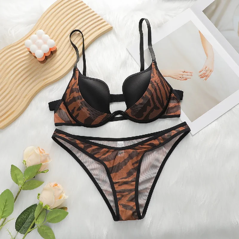 New style bra set for women, push-up, gather, comfortable, breathable, thin straps, half-hip-wrapped women's underwear set