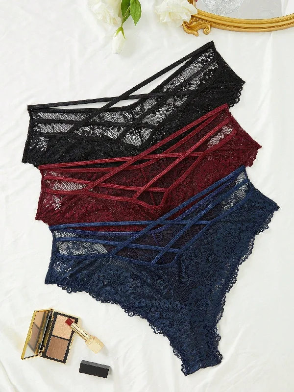 Plus 3packs Crisscross Lace Panties Lingerie