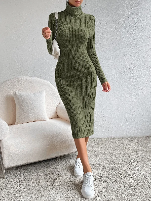 SHEIN Turtleneck Ribbed Knit Bodycon Dress