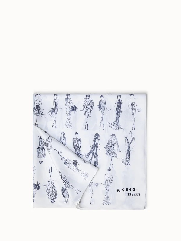 Silk Twill Scarf with Croquis Print