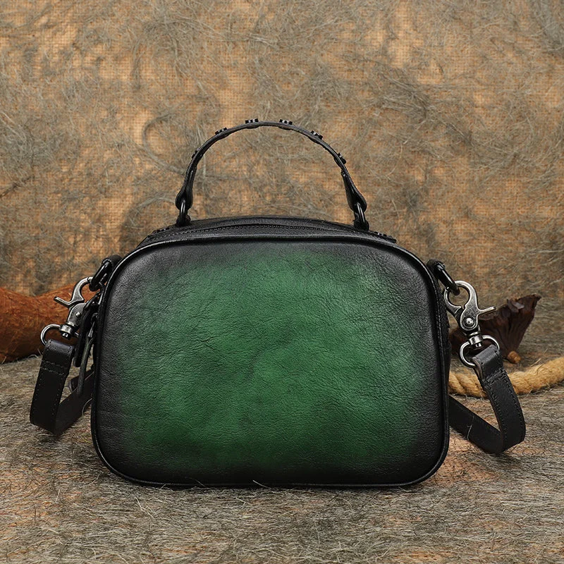 Vintage Ladies Green Leather Handbags Cross Shoulder Bag For Women