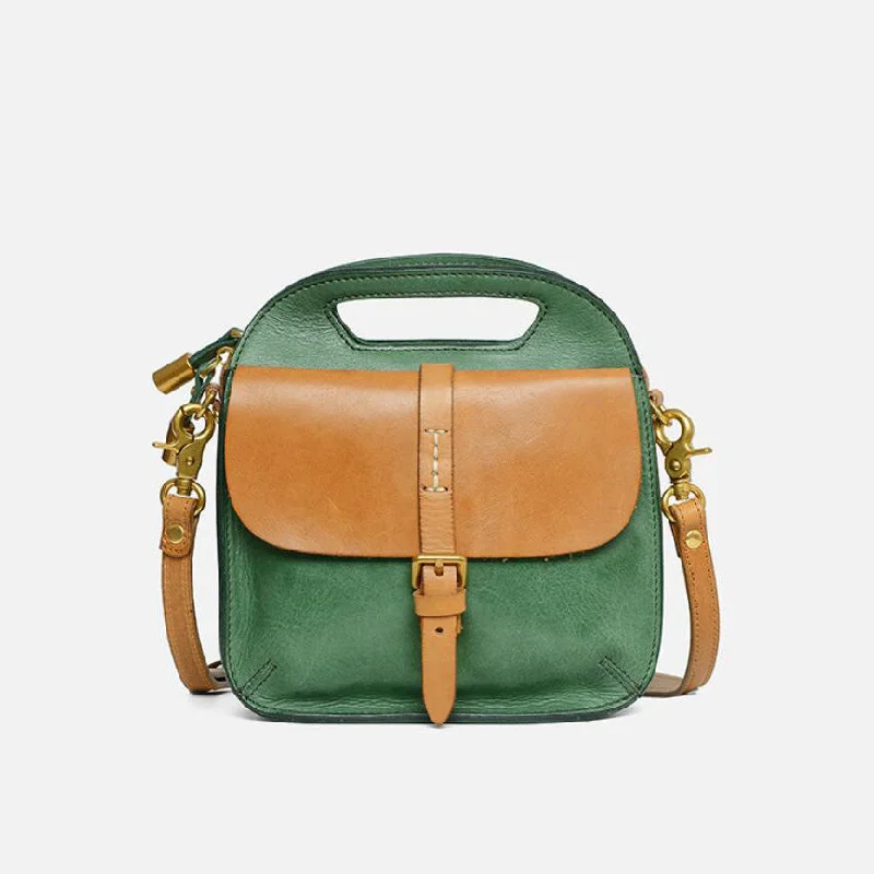 Vintage Womens Green Leather Satchel Handbags Leather Shoulder Bag For Women